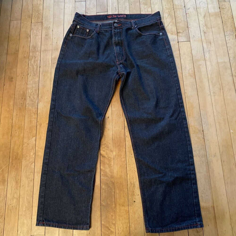 Blac Lacquer Mens Jeans Size 38x33 Dark Wash Red Thread Relaxed Straight Leg